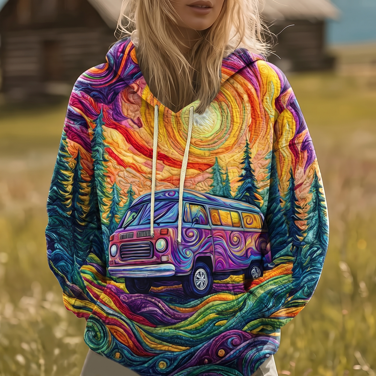 VANESKA | Y2K Sunburst Print Hoodie