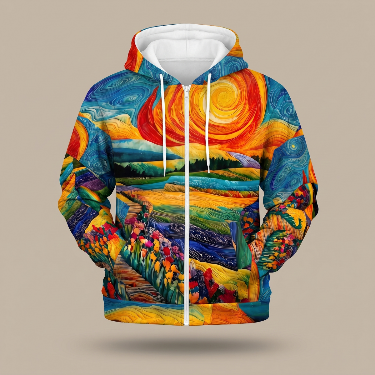HALCYRA | Full-Zip Hoodie with Sunburst Print