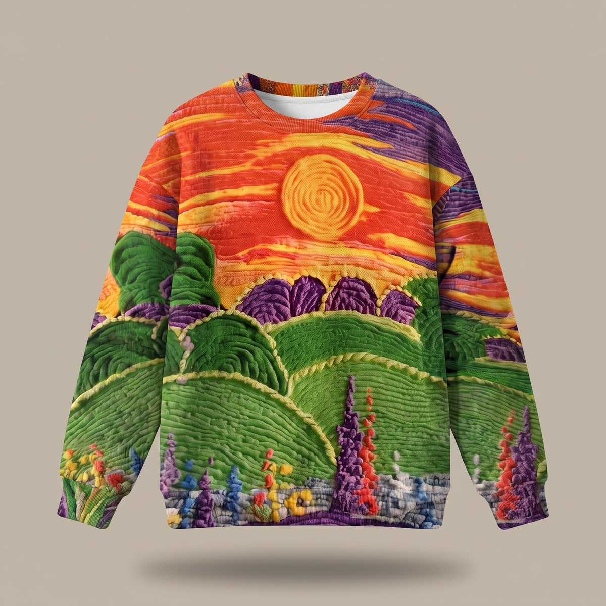 RAVELLA | SUNBURST LANDSCAPE PRINT COMFY RELAXED SWEATER