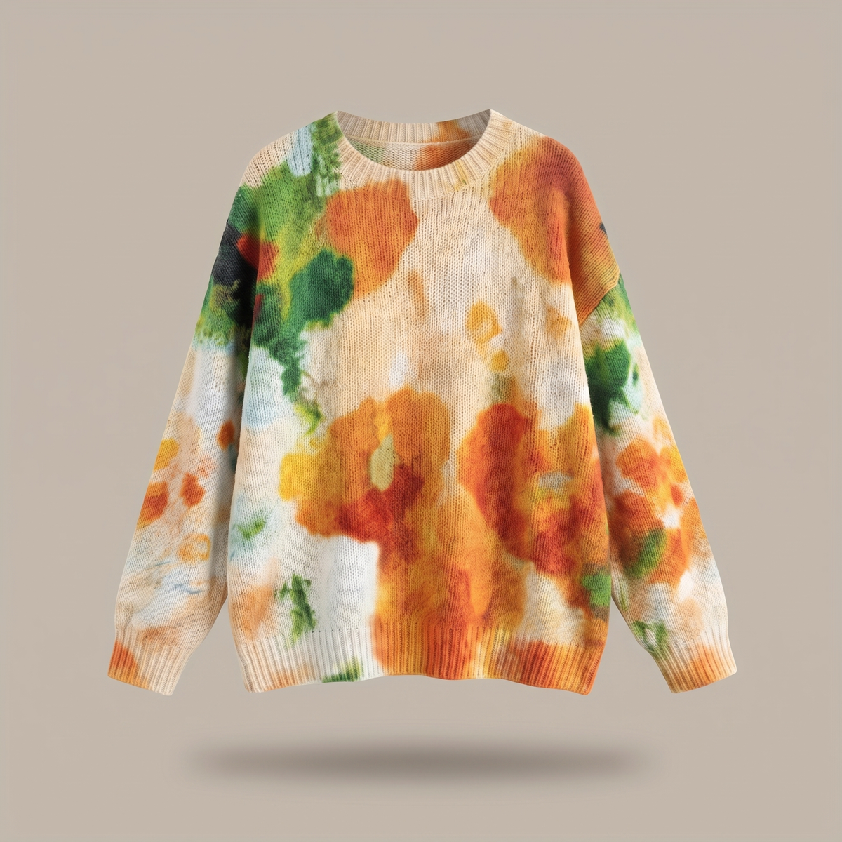 AMBERLEI | Floral Round-Neck Sweater in Orange Tie-Dye