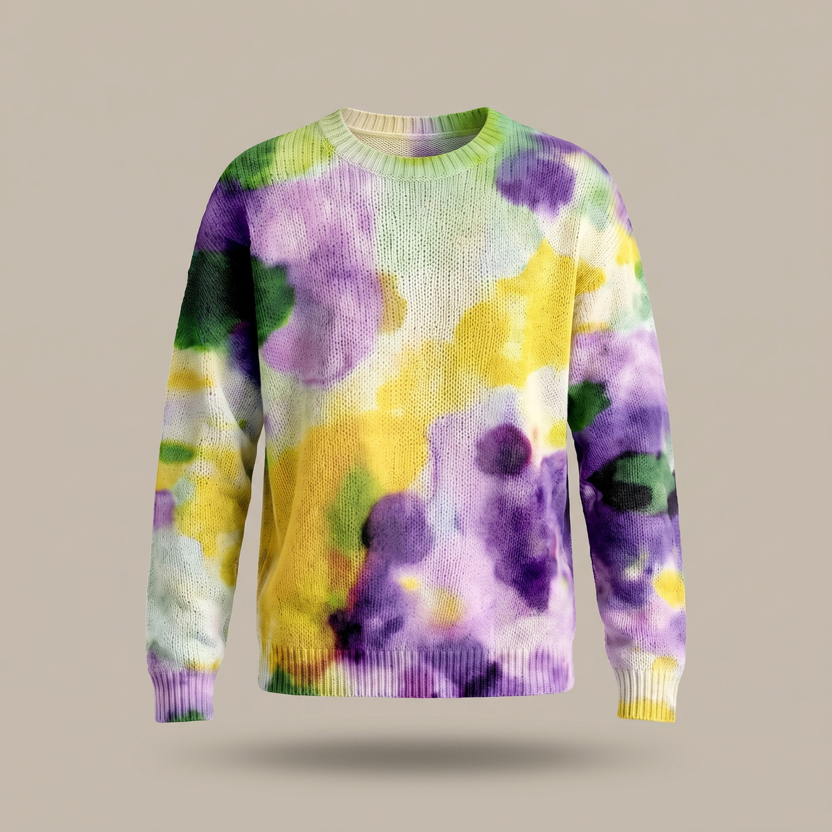 VIOLETTA | Floral Round-Neck Sweater in Purple Tie-Dye