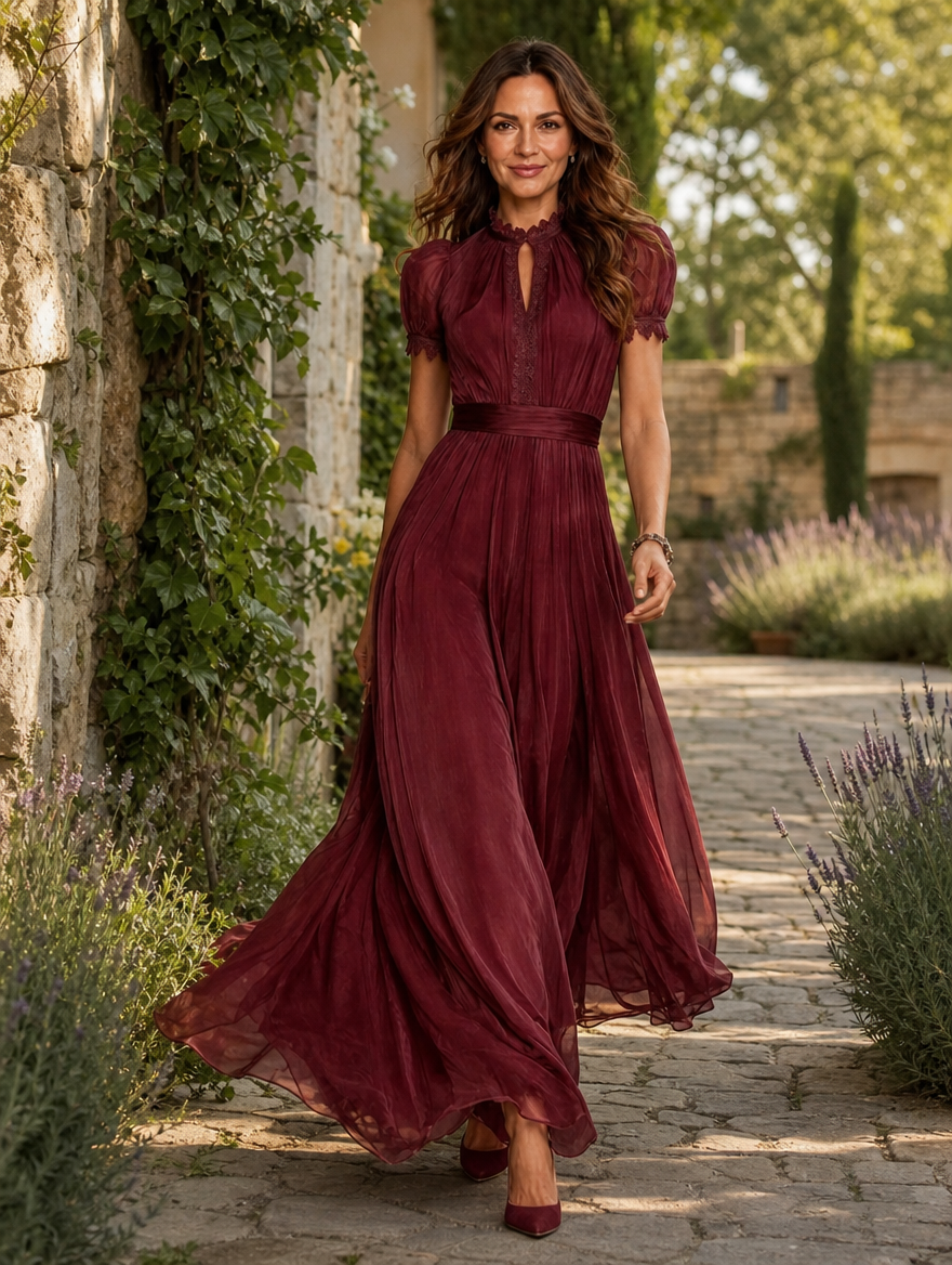 Zoey | Women's Pleated Dress with Ruffle Neckline