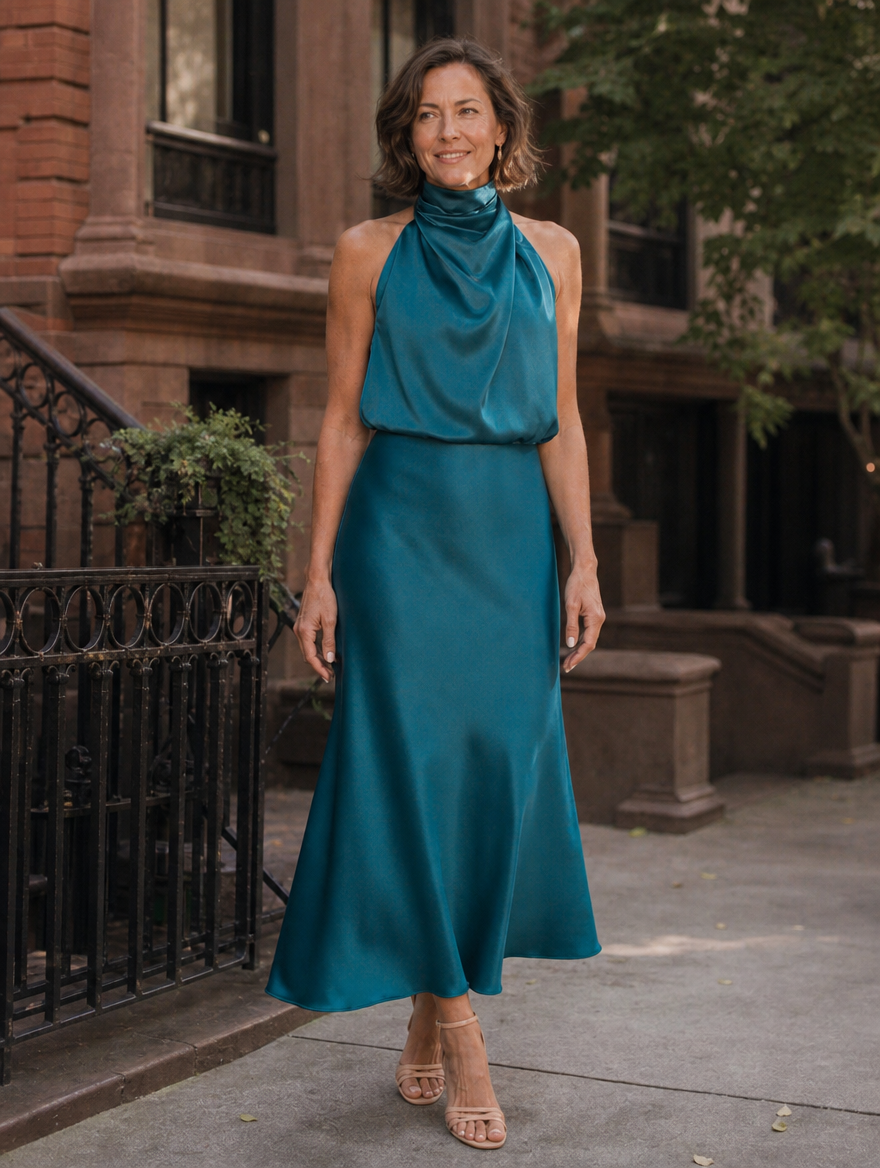 Harper | Satin Halter Evening Dress