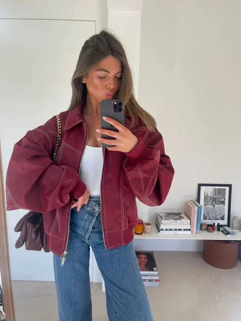 Naliyah | Women's Oversized Windbreaker Jacket with Contrast Stitching