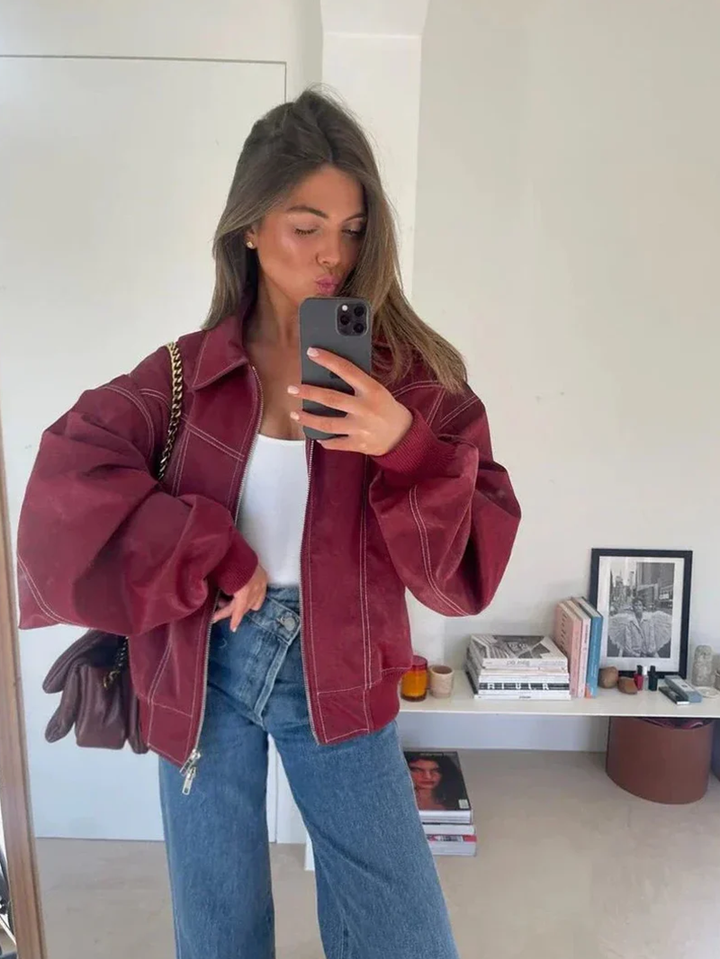 Naliyah | Women's Oversized Windbreaker Jacket with Contrast Stitching