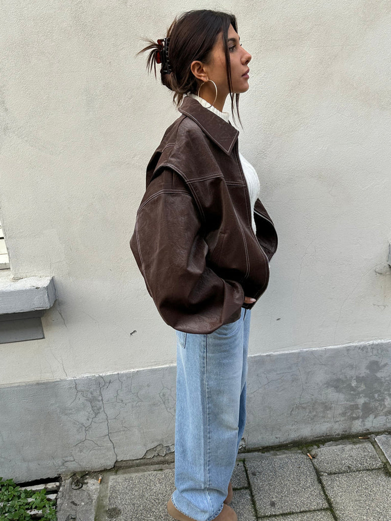 Naliyah | Women's Oversized Windbreaker Jacket with Contrast Stitching