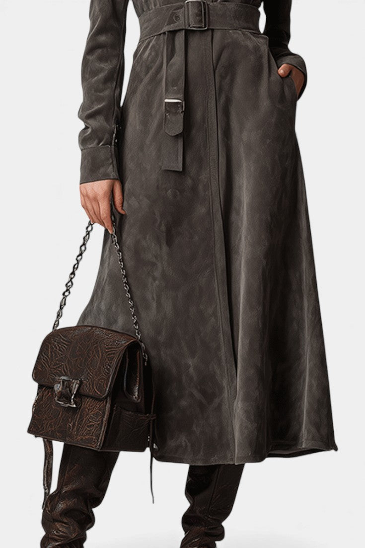 Lexara Women's Longline Western Coat with Belt and Stand Collar