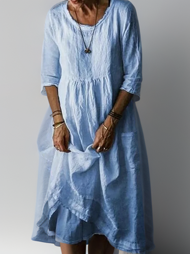 Katie - Midi Dress in Summer Pleated Cotton Linen