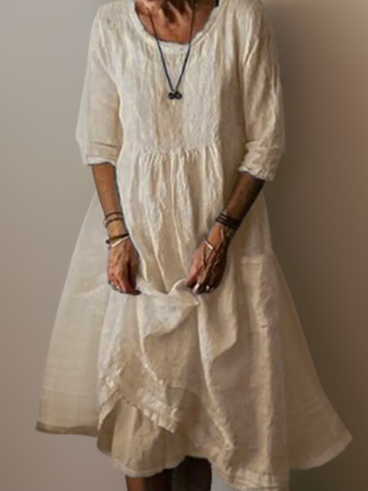 Katie - Midi Dress in Summer Pleated Cotton Linen