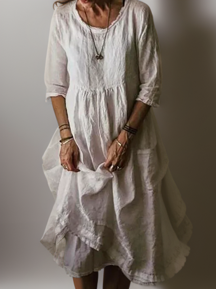 Katie - Midi Dress in Summer Pleated Cotton Linen