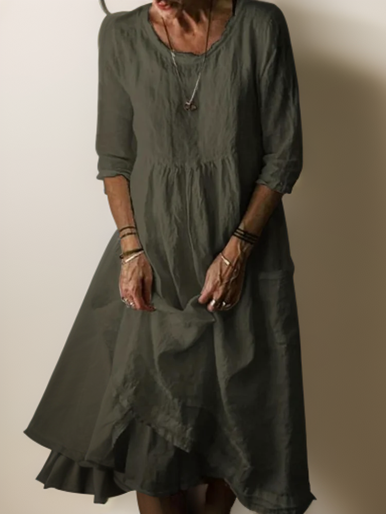 Katie - Midi Dress in Summer Pleated Cotton Linen