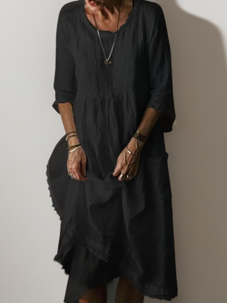 Katie - Midi Dress in Summer Pleated Cotton Linen