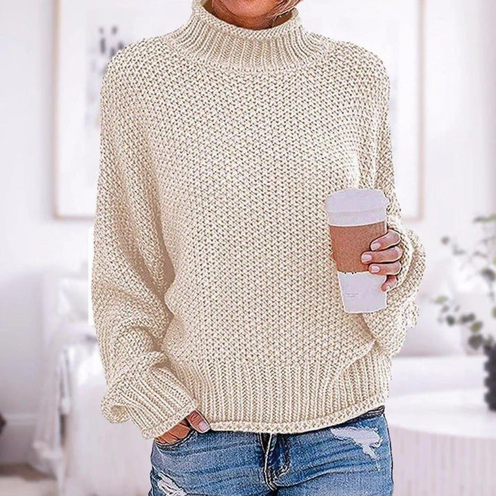Gloria | Women's Relaxed Drape Turtleneck Sweater in Seed Stitch