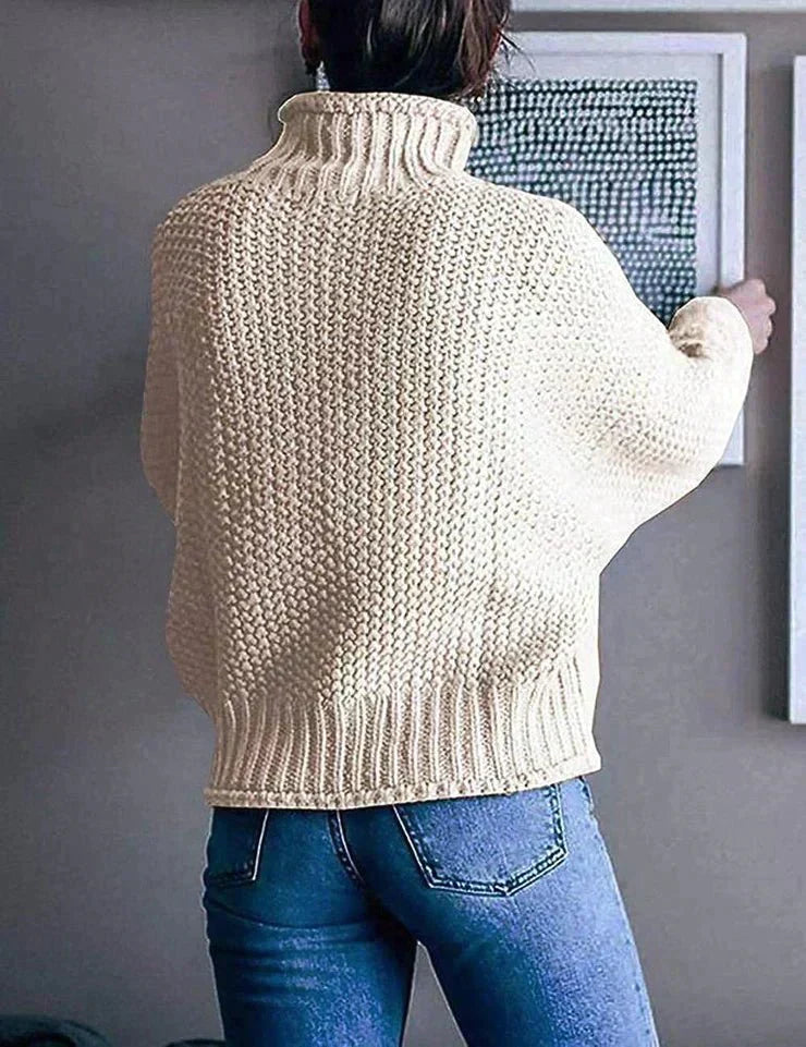 Gloria | Women's Relaxed Drape Turtleneck Sweater in Seed Stitch