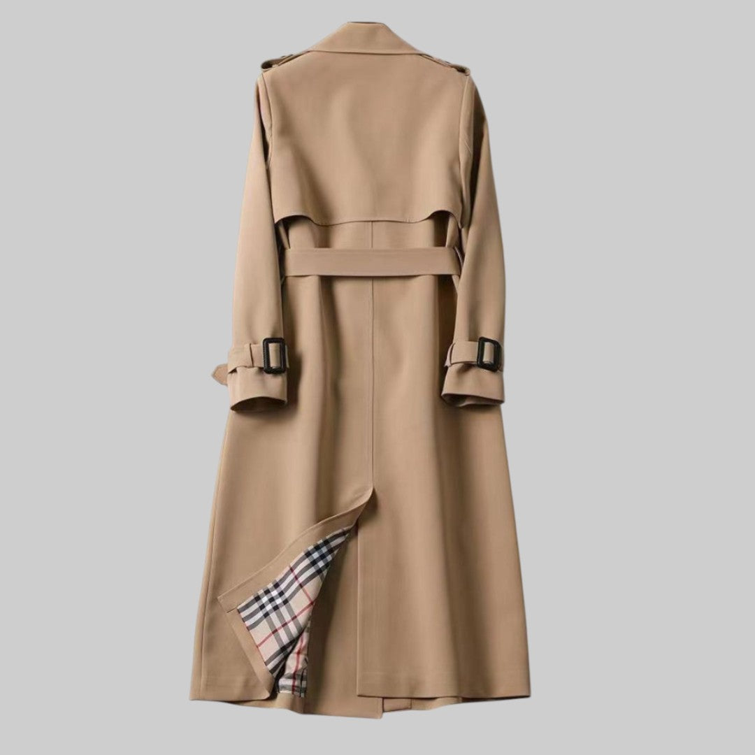Women's Longline Double-Breasted Trench Coat with Belt | Regular Fit | Notch Lapel | Perfect for Office and City Winter Wear
