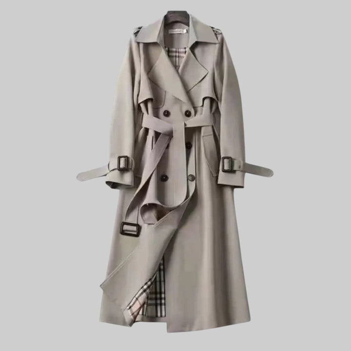 Women's Longline Double-Breasted Trench Coat with Belt | Regular Fit | Notch Lapel | Perfect for Office and City Winter Wear