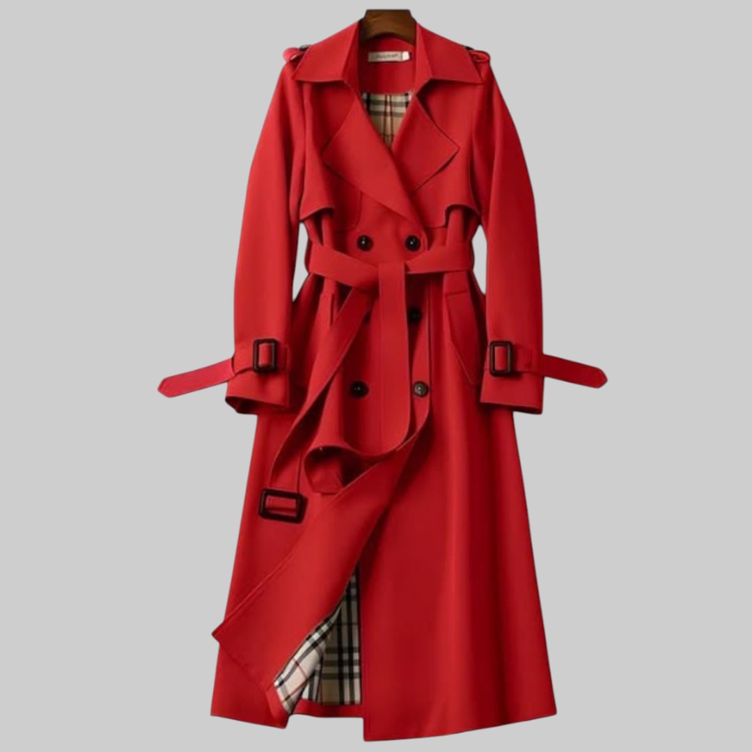 Women's Longline Double-Breasted Trench Coat with Belt | Regular Fit | Notch Lapel | Perfect for Office and City Winter Wear