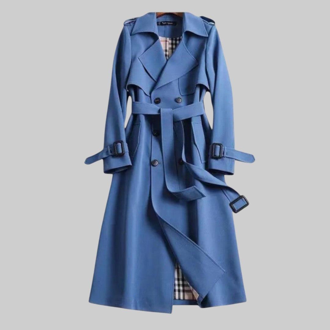 Women's Longline Double-Breasted Trench Coat with Belt | Regular Fit | Notch Lapel | Perfect for Office and City Winter Wear