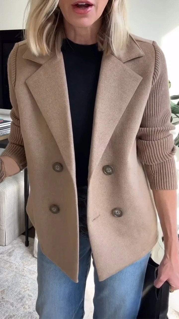 Alesia | Women's Double Breasted Blazer with Knit Spliced Sleeves