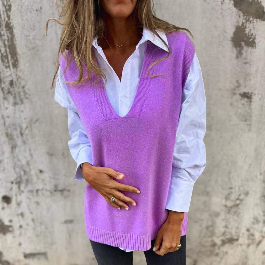 Sigrid | Women's Oversized Ribbed Knit Vest with Deep V-Neck