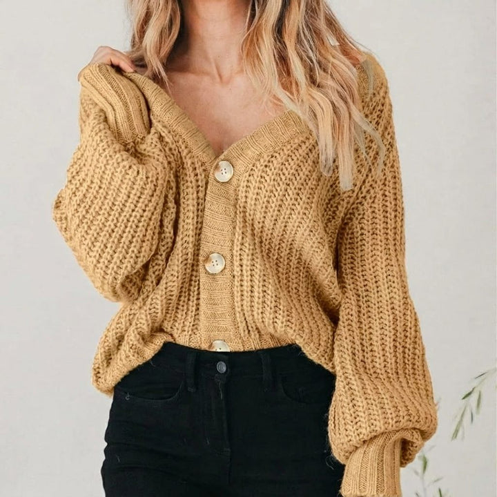 Juniper | Women's Oversized V-Neck Cardigan with Balloon Sleeves