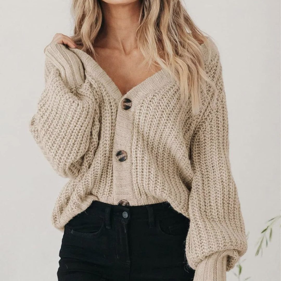 Juniper | Women's Oversized V-Neck Cardigan with Balloon Sleeves
