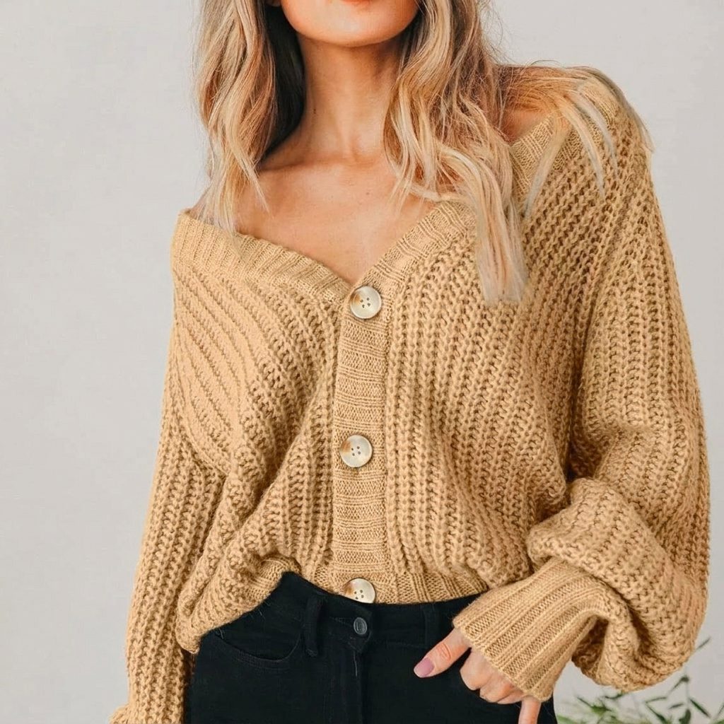 Juniper | Women's Oversized V-Neck Cardigan with Balloon Sleeves