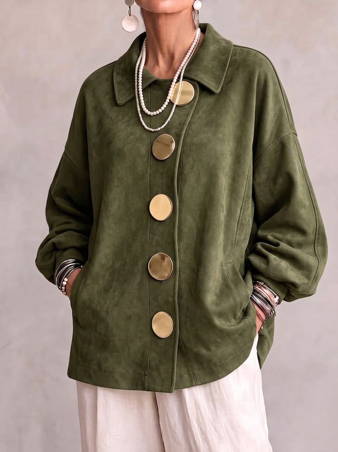 Lorene | Women's Suede Drop-Shoulder Button-Up Shacket