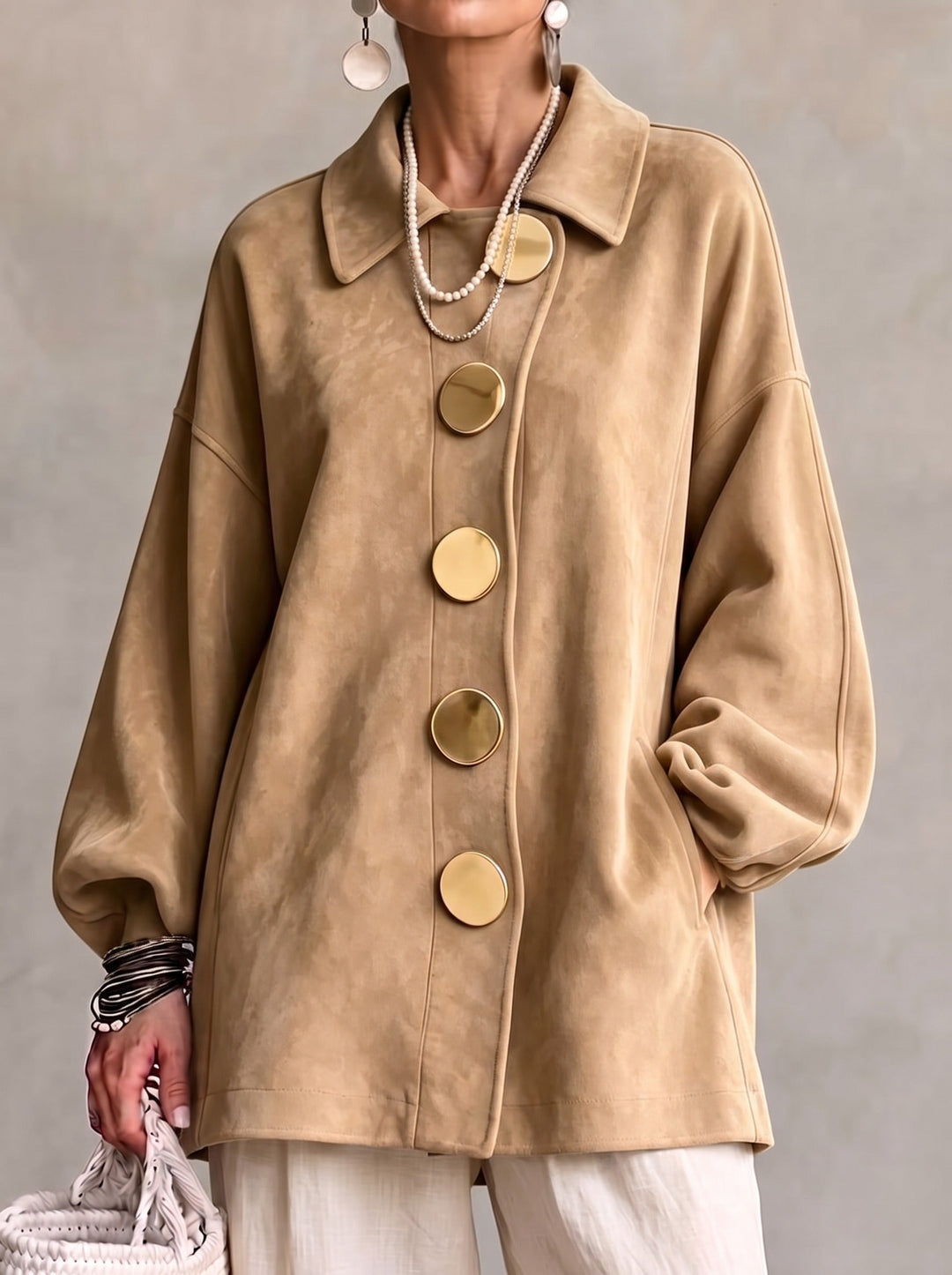 Lorene | Women's Suede Drop-Shoulder Button-Up Shacket