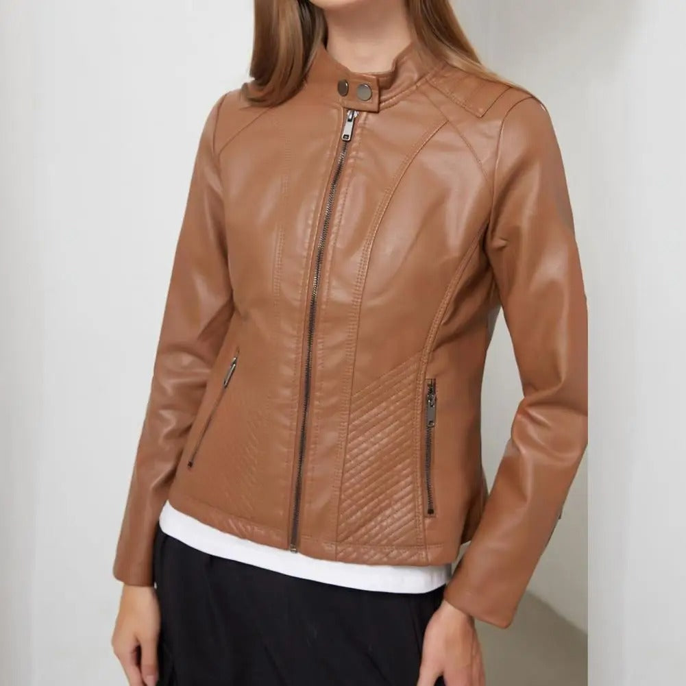 Georgina | Women's Leather Biker Jacket with Quilted Side Panels