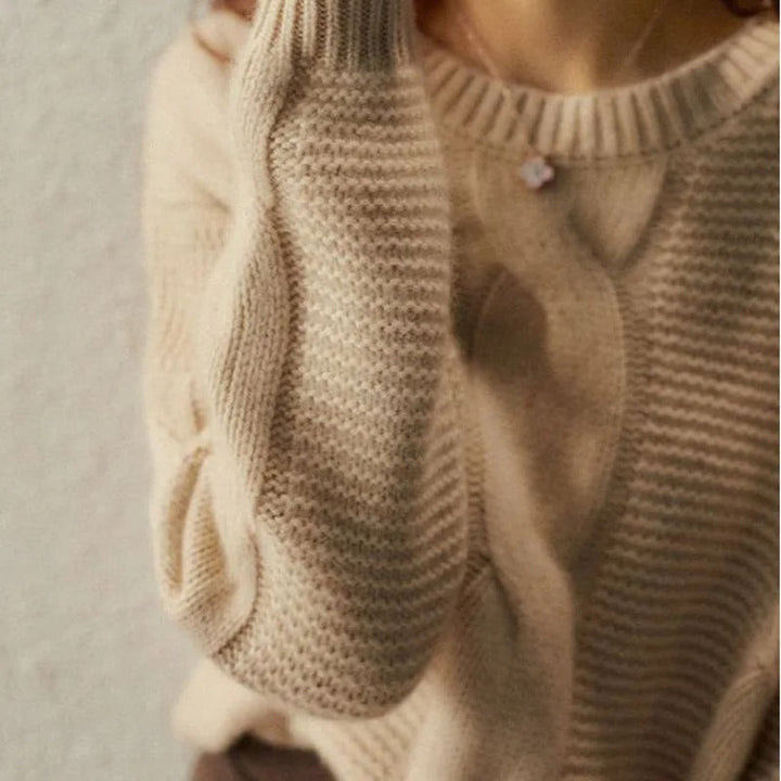 Murcia Women's Cotton Cable Knit Sweater with Ribbed Details
