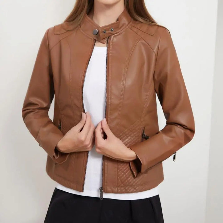 Georgina | Women's Leather Biker Jacket with Quilted Side Panels