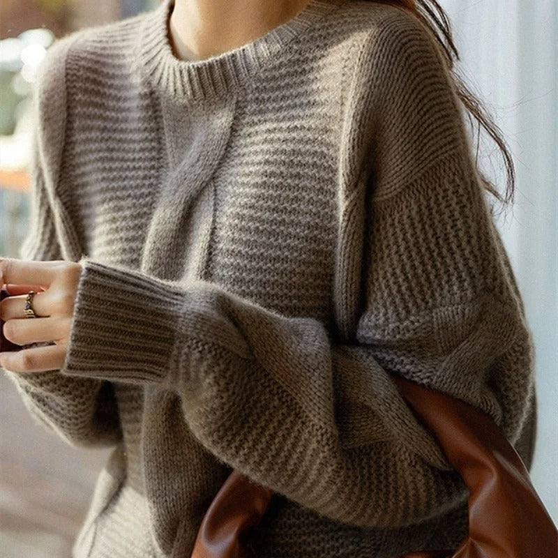 Murcia Women's Cotton Cable Knit Sweater with Ribbed Details