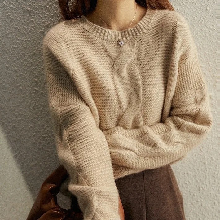 Murcia Women's Cotton Cable Knit Sweater with Ribbed Details
