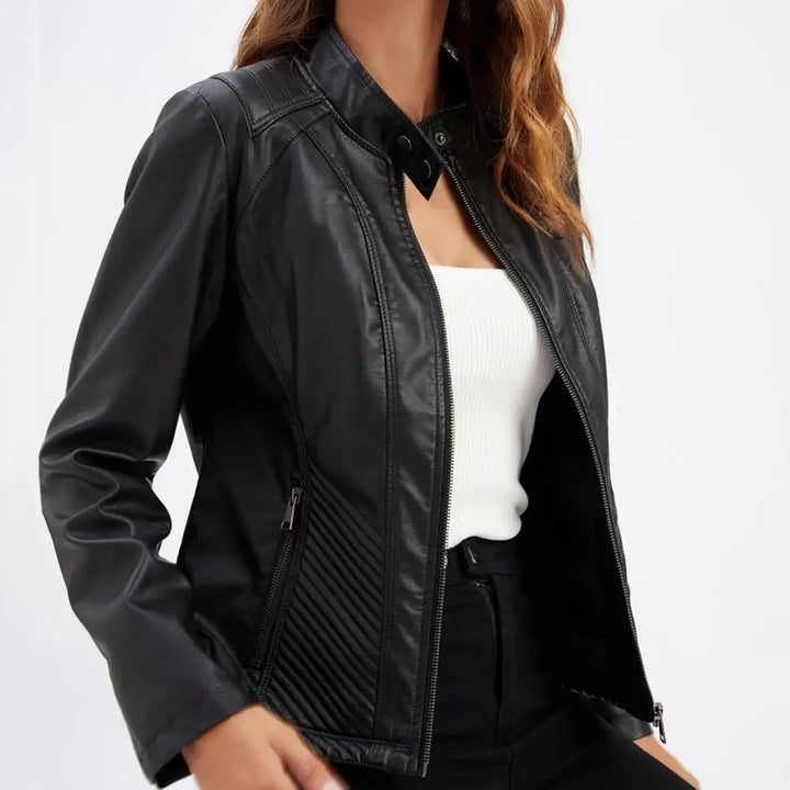 Georgina | Women's Leather Biker Jacket with Quilted Side Panels