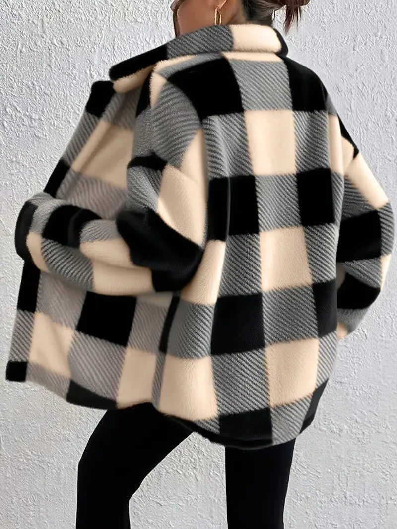Bronwyn | Women's Oversized Fleece Jacket with Plaid Design
