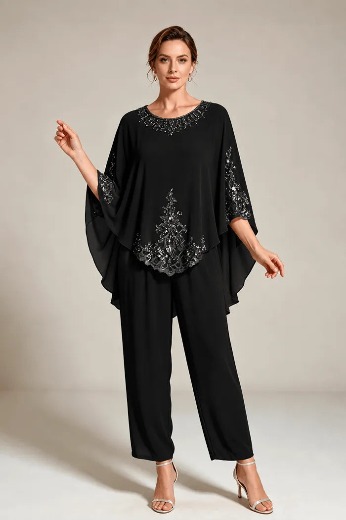 Ilse | Chiffon Pantsuit with Cape Sleeves