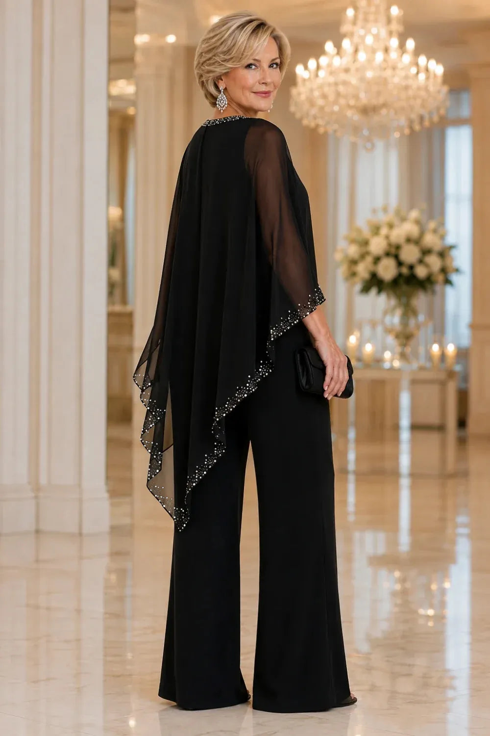 Claudia | Formal Chiffon Jumpsuit with Cape
