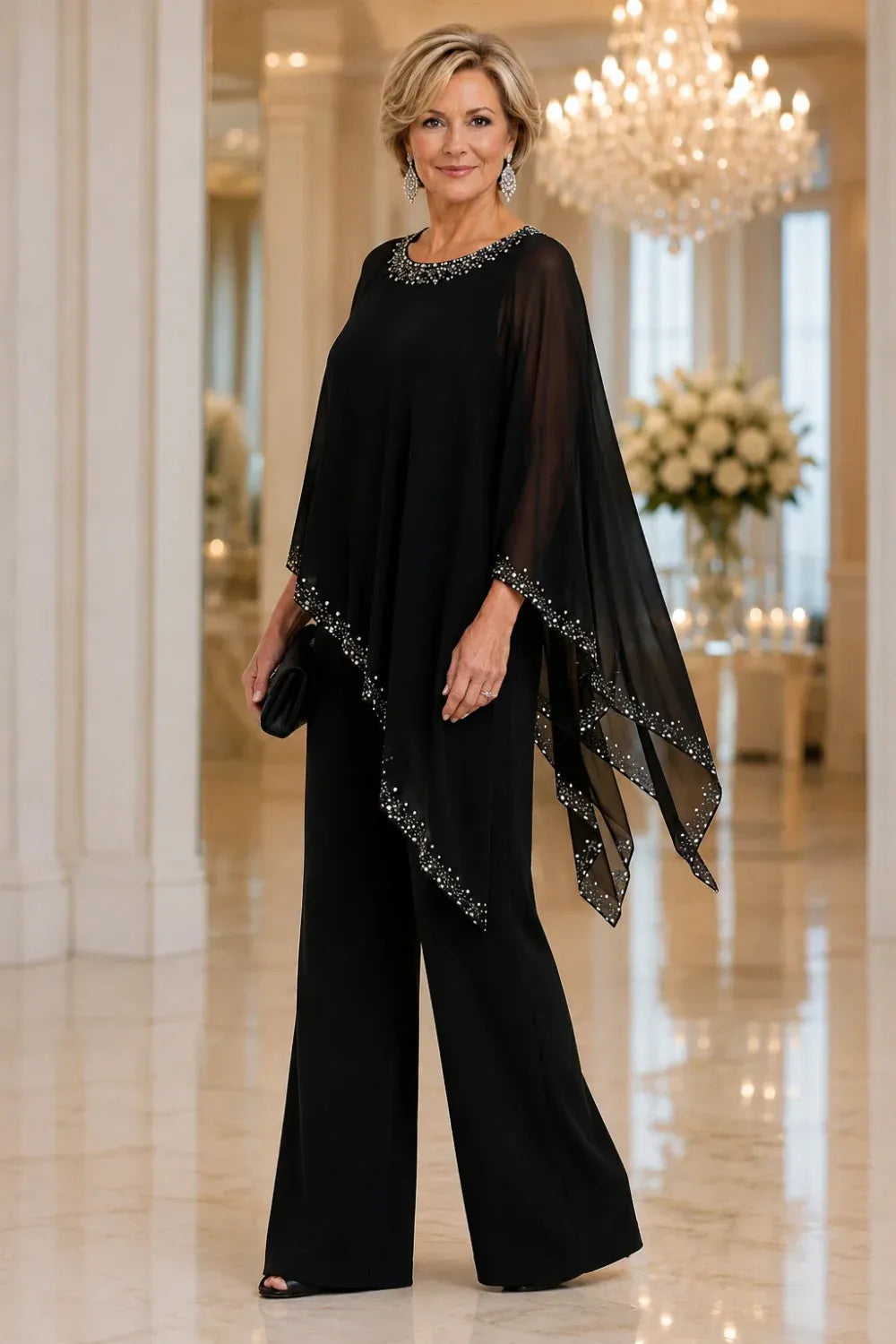 Claudia | Formal Chiffon Jumpsuit with Cape