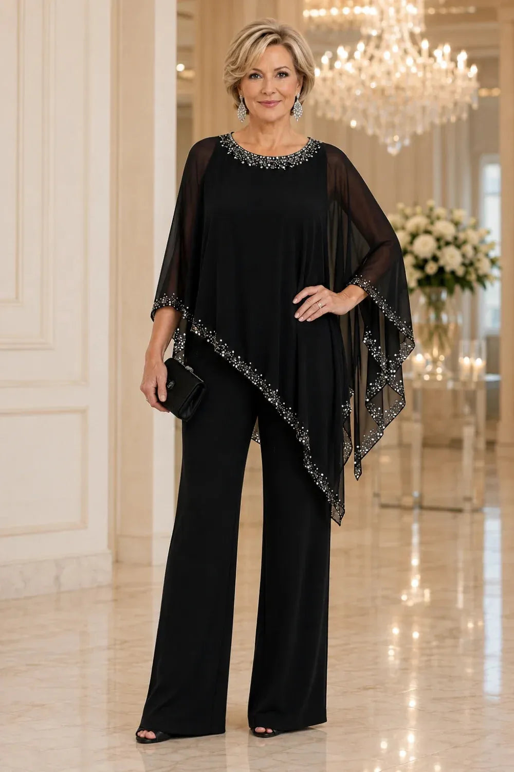 Claudia | Formal Chiffon Jumpsuit with Cape