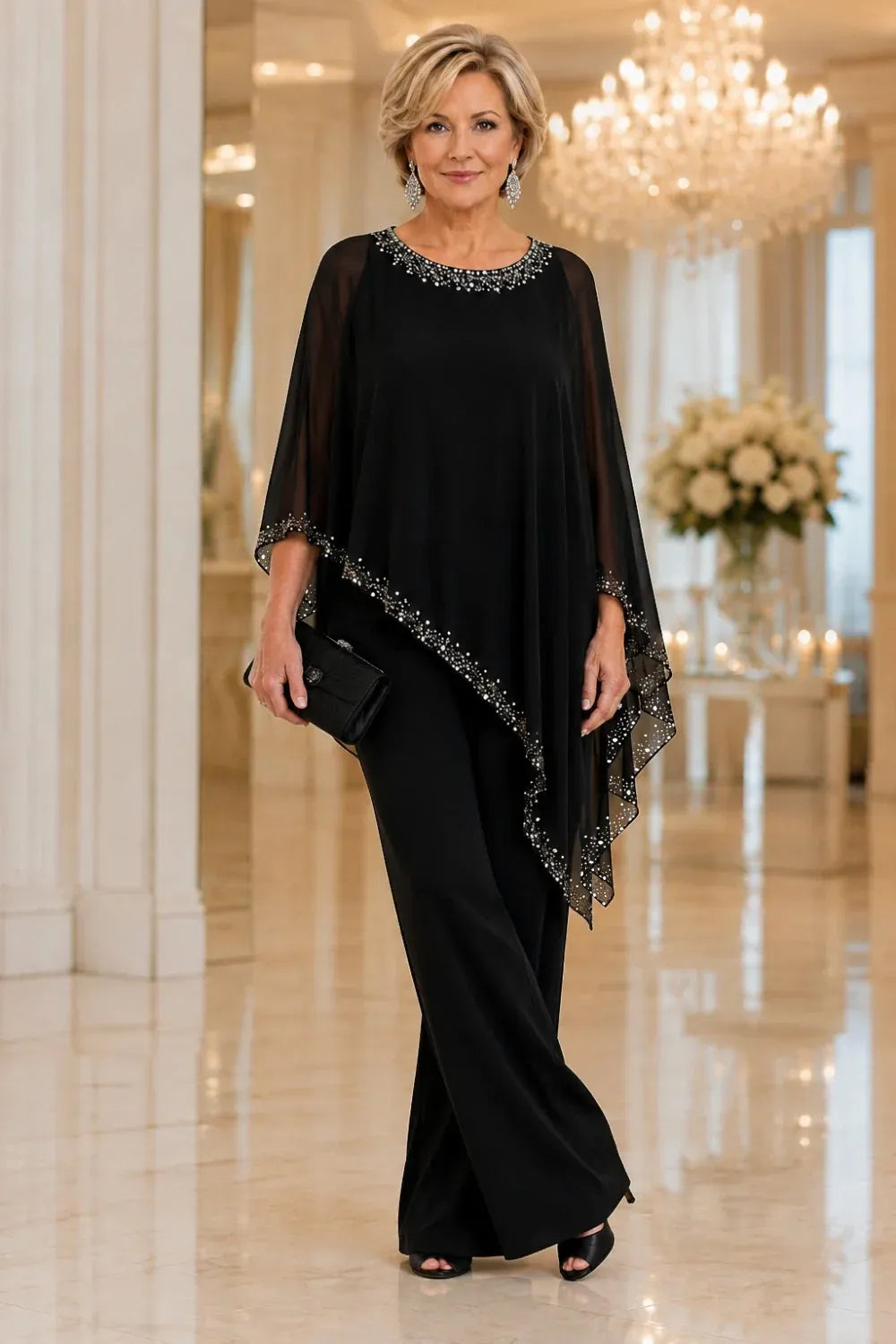 Claudia | Formal Chiffon Jumpsuit with Cape
