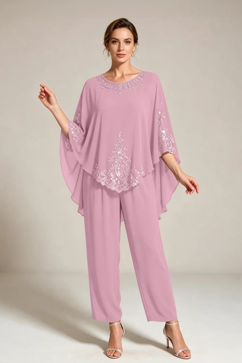 Ilse | Chiffon Pantsuit with Cape Sleeves