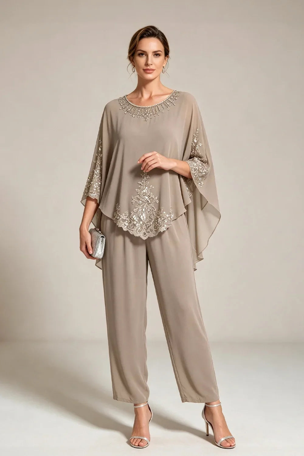 Ilse | Chiffon Pantsuit with Cape Sleeves