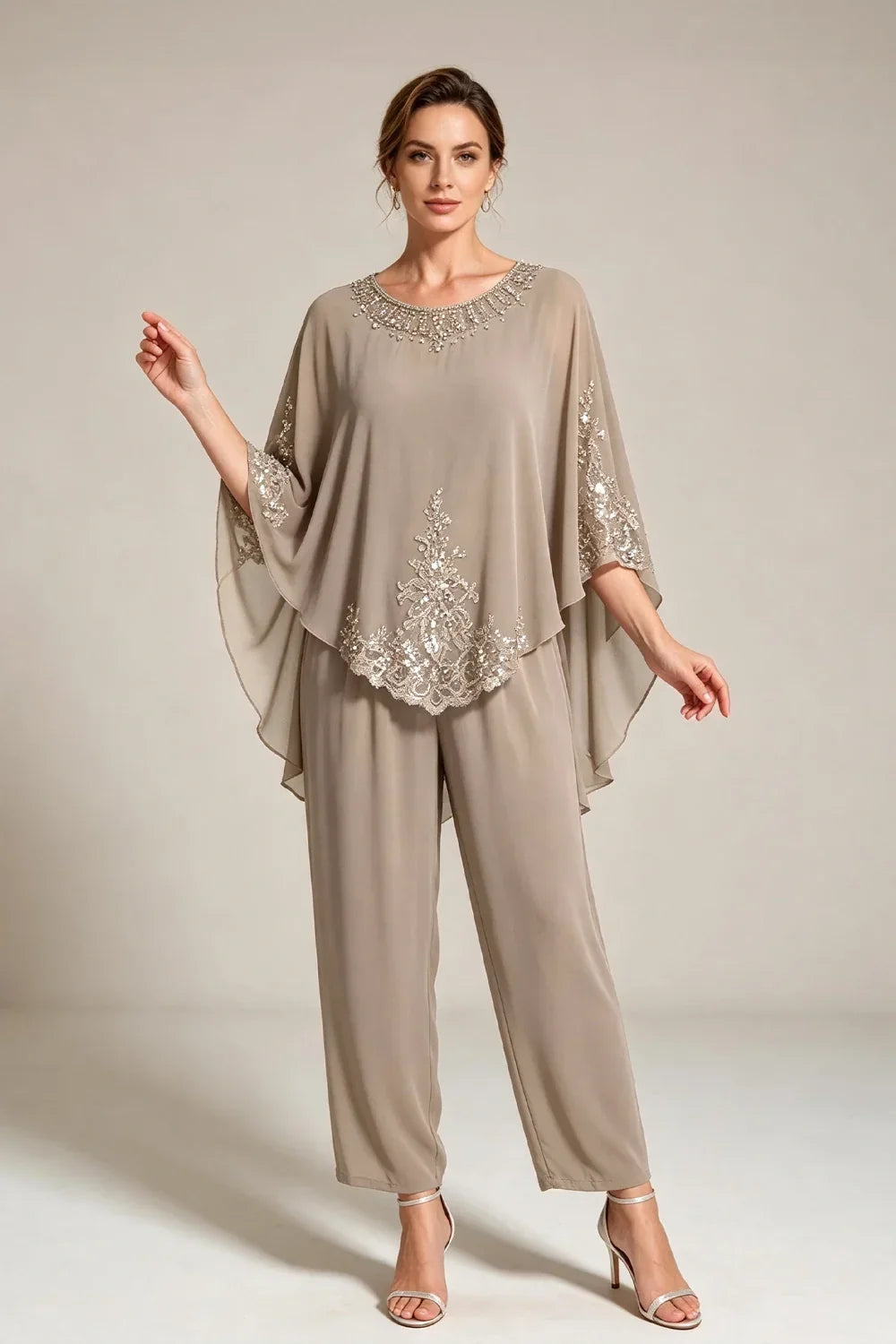 Ilse | Chiffon Pantsuit with Cape Sleeves