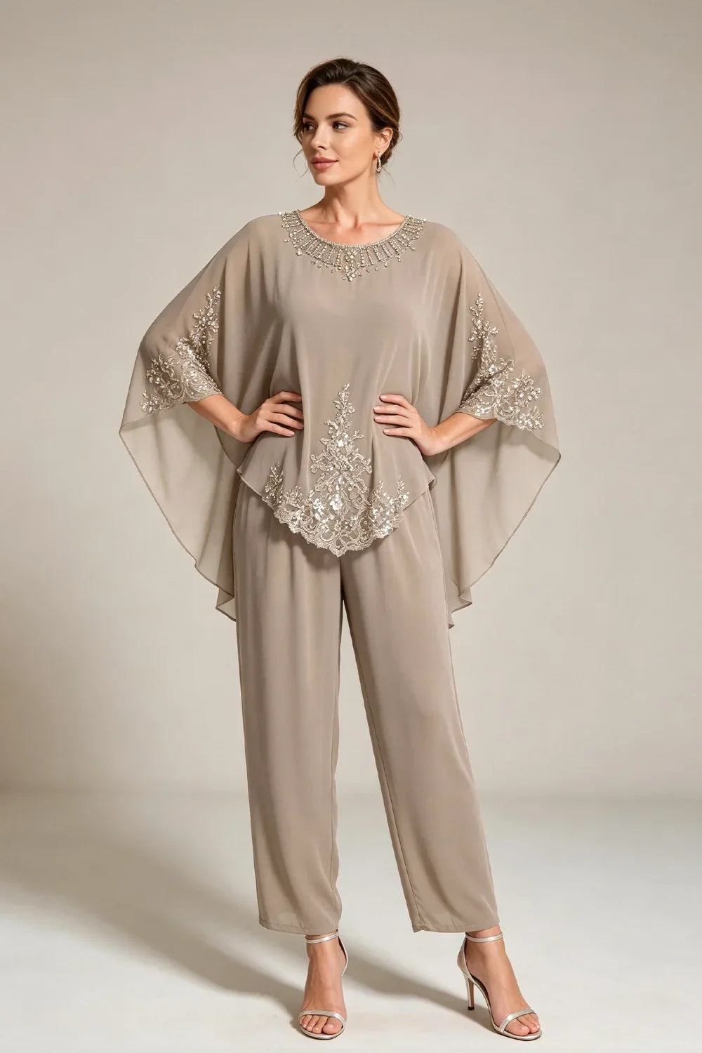 Ilse | Chiffon Pantsuit with Cape Sleeves