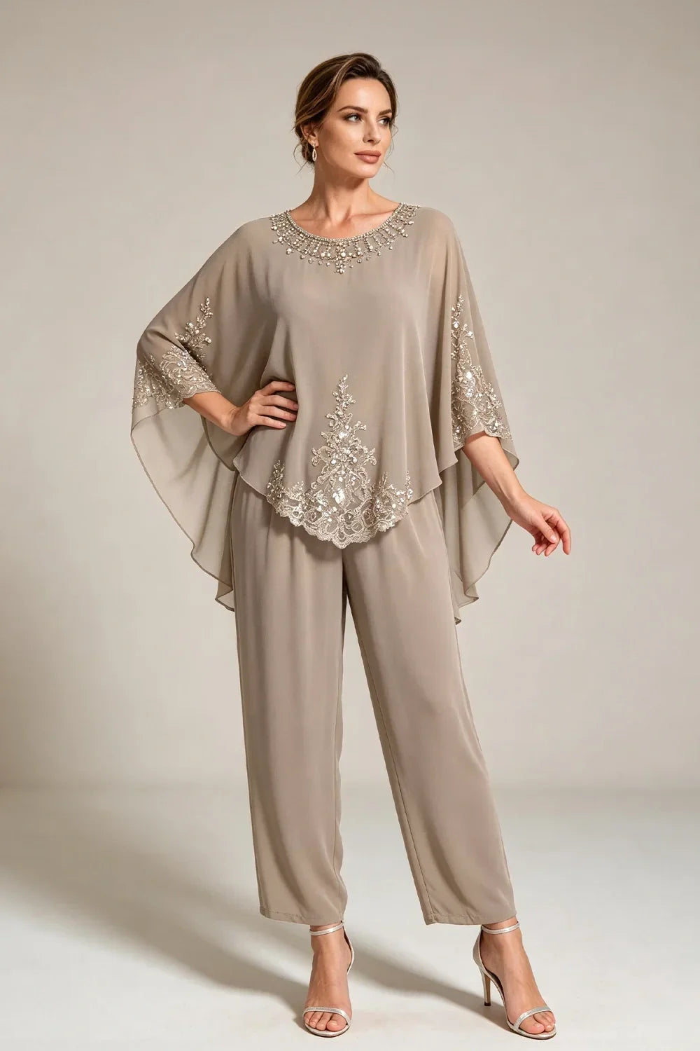 Ilse | Chiffon Pantsuit with Cape Sleeves
