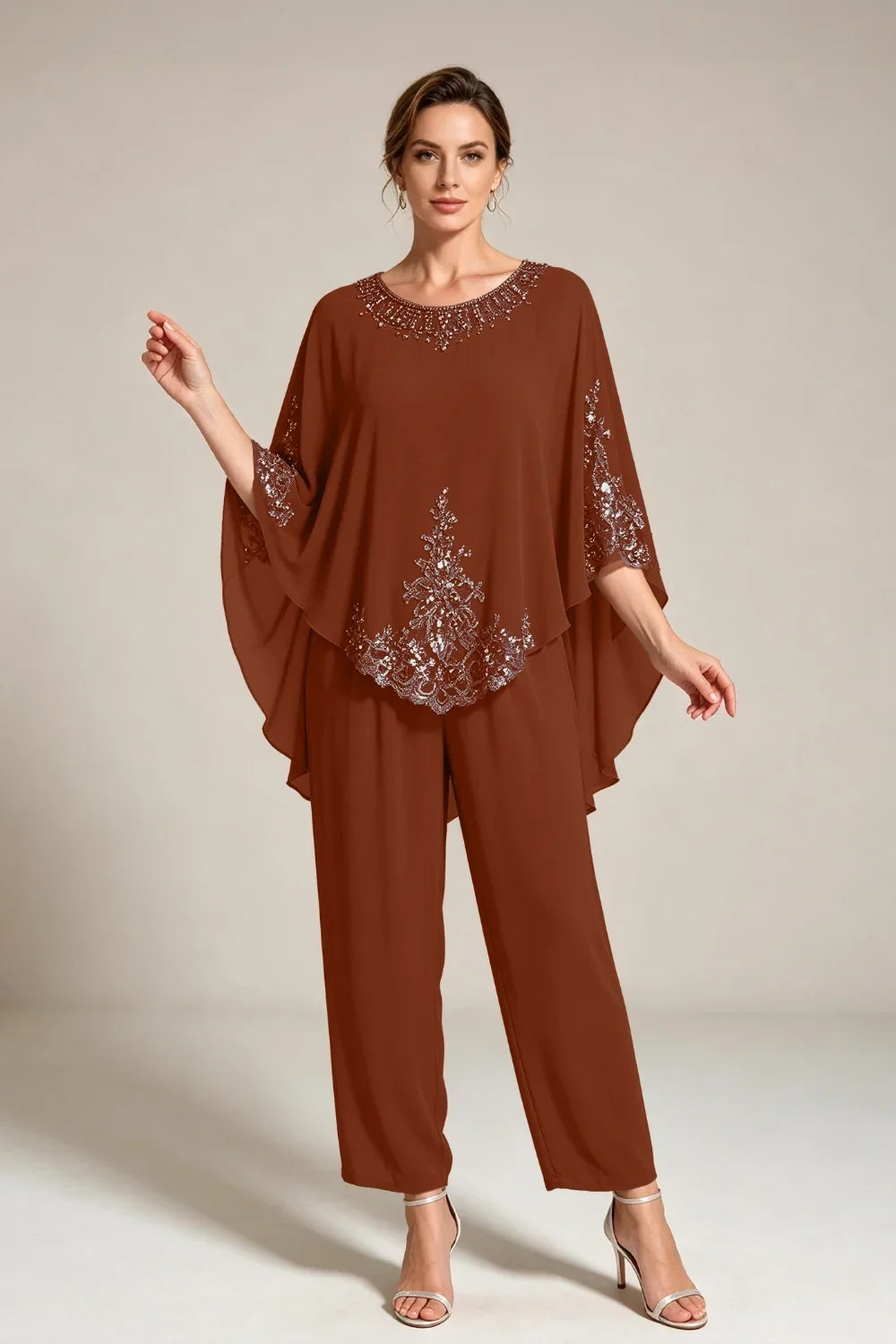 Ilse | Chiffon Pantsuit with Cape Sleeves