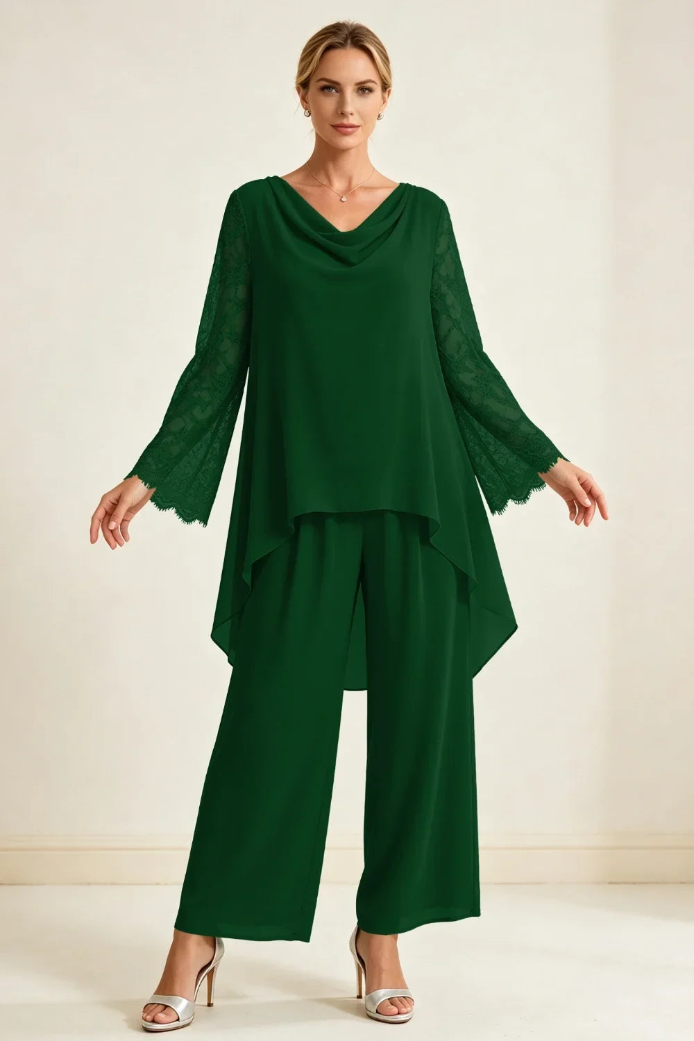 Mieke | Chiffon Pantsuit with Waterfall Neckline