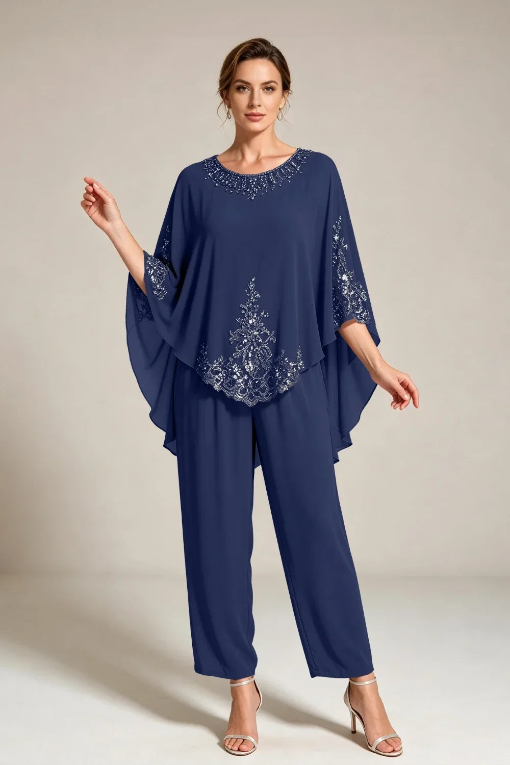 Ilse | Chiffon Pantsuit with Cape Sleeves