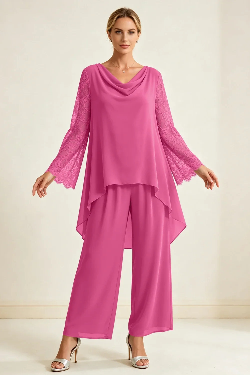 Mieke | Chiffon Pantsuit with Waterfall Neckline